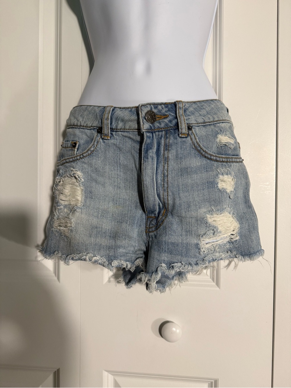 BDG Light Blue Distressed Denim Cutoff Shorts